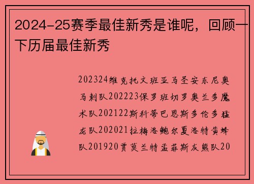 2024-25赛季最佳新秀是谁呢，回顾一下历届最佳新秀